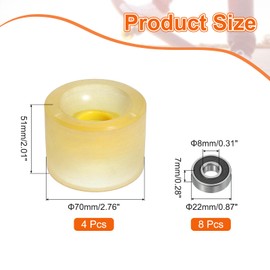 PATIKIL 70mm Skateboard Wheels, 1 Set 78A Hardness Street Wheels PU Flash Cruiser Wheels High Elasticity with 608RS Bearings for Skateboards Replacement, Transparent Yellow
