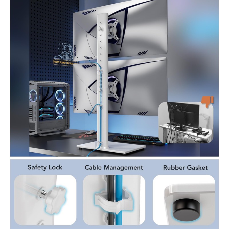 Dual Monitor Stand - Vertical Stack Screen Free-Standing Monitor Riser