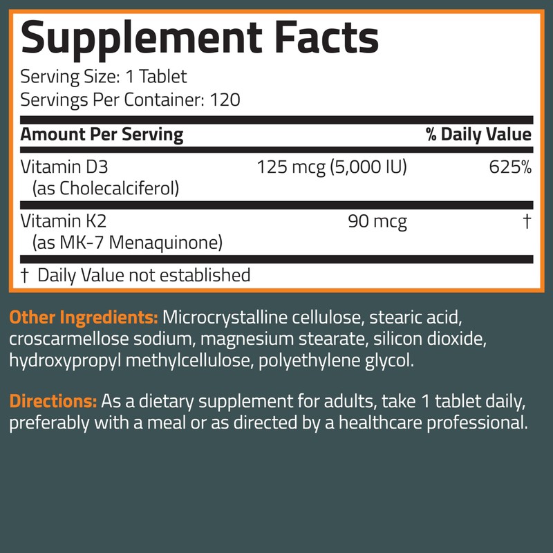 Bronson Vitamin K2 D3 (MK7) Supplement Non-GMO Formula Vitamin D3