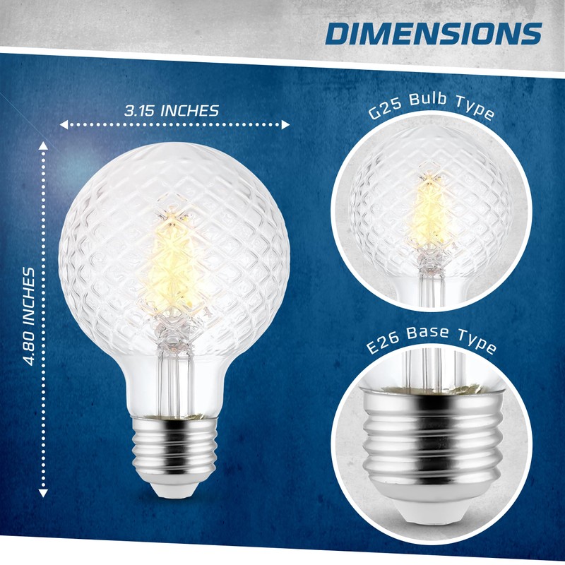 OHBULBS 6 Pack - G25 Cut Glass Clear LED Light