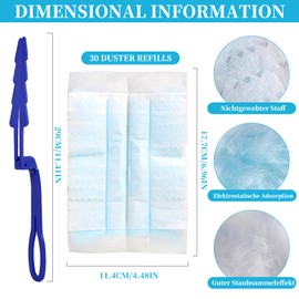 Bocguy Pack of 31 Duster with 1 Handle, Electrostatic Duster Head, Dust Cloth Refill Duster, Dust Cloth Replacement Attachments for Dust, Dirt, Pet Hair (30 Wipes + 1 Handle)