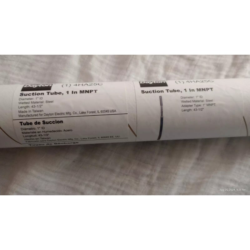 DAYTON 4HA25 Suction Tube,Steel,1" I.D.,43-1/2" L 4HA25