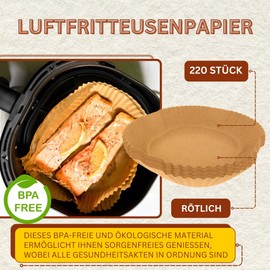 Baking Paper for Hot Air Fryer, BPA-Free, 20-24 cm, Square Paper in Casserole Dish (20-24 cm) and Flat Paper (20 cm), Airfryer Baking Paper (220 Pieces Square)