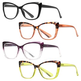 OWTXIS 4 Pack Fashion Cat-Eye Reading Glasses for Women, Lightweight Oversized Readers Trendy Eyeglasses +2.50