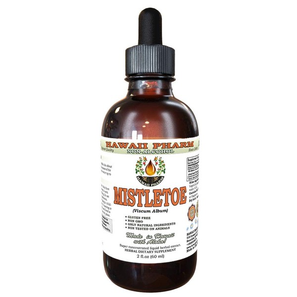 Hawaii Pharm Mistletoe Alcohol-Free Liquid Extract, Organic Mistletoe (Viscum Album) Dried Herb Glycerite Natural Herbal Supplement, USA 2 oz