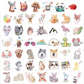 Qpout 48 Sheets Animals Temporary Tattoos for Children, Zoo Jungle Animals Tattoos, Cartoon Tattoos for Children Boys Girls Animal Birthday Party Bag Decoration Gifts