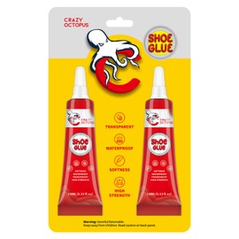 Shoe Glue, Strong, Clear Shoe Repair Glue for Sneakers, Boots, Handbags, Soles, Heels, Works on Leather, Rubber, Canvas, 15ml Tube x 2