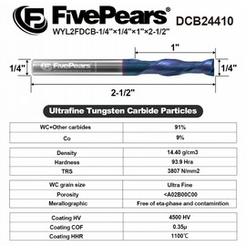 FivePears Down Cut Spiral Router Bit 1/4 inch Shank for CNC with Extreme Life Coated, 1/4" Cutting Diameter, 1" Cutting Length, CNC Carbide End Mill for Wood Carving Engraving Grinding Grooving