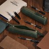 ECHSRT Genuine Leather Pencil Pouch, Classic Cylinder Pen Bag -