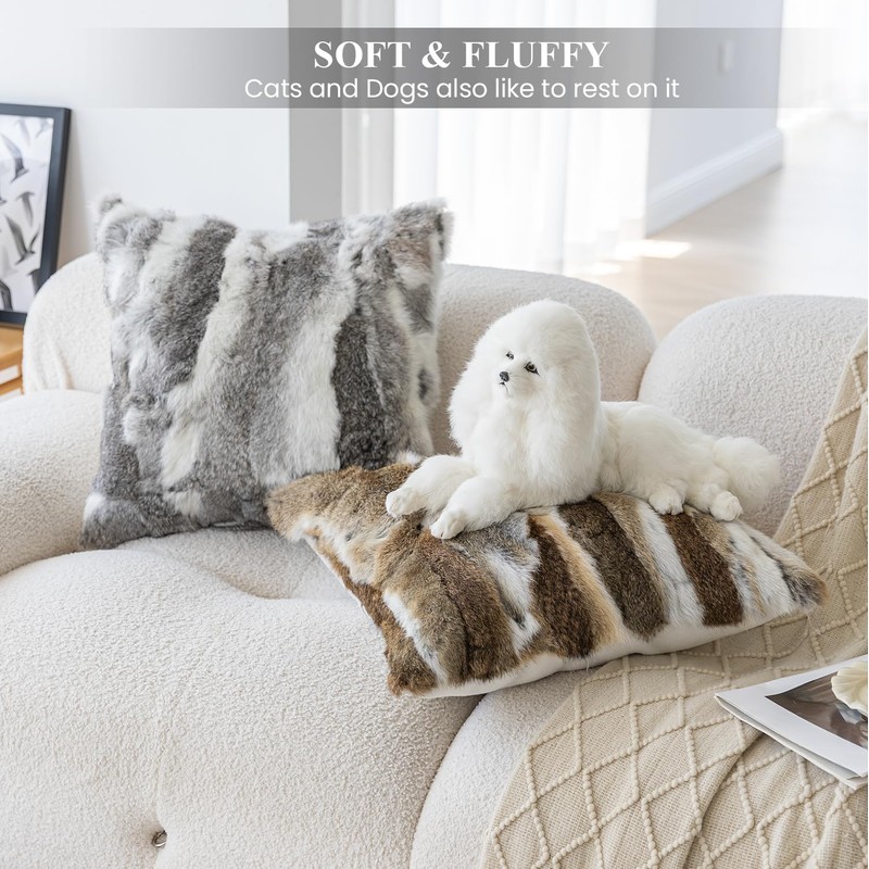 MOOX Rabbit Fur Pillow Covers Set of 2 Fur Throw