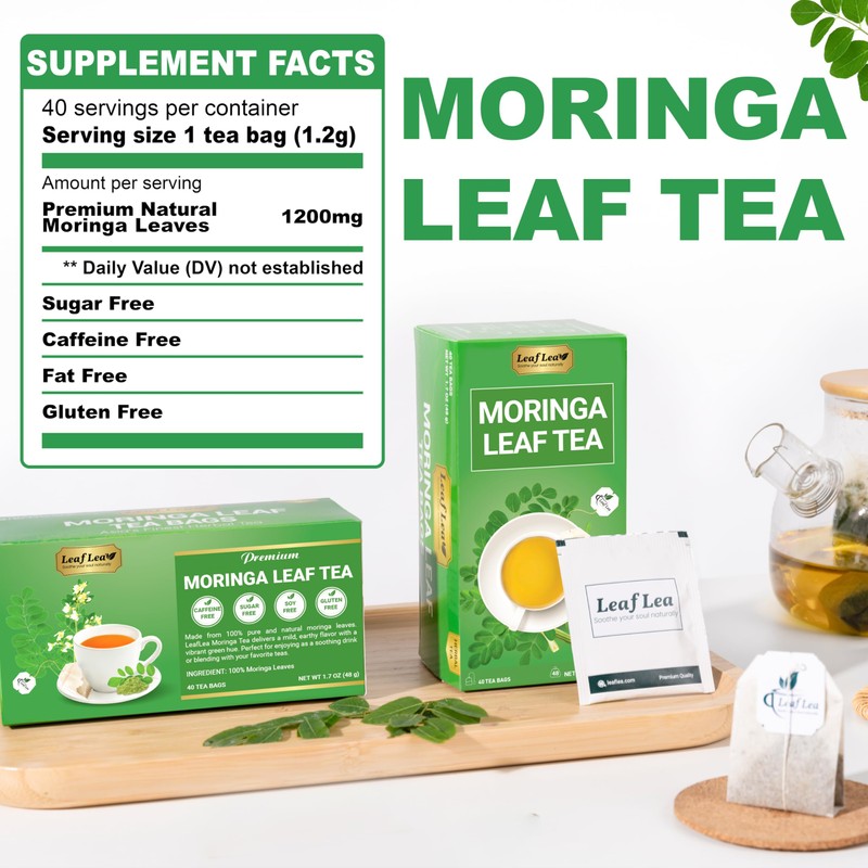 LeafLea Moringa Tea, 120 Fresh-Sealed Tea Bags, Premium Herbal Blend