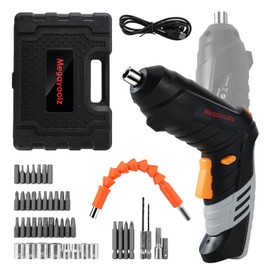 Megarooz Electric Cordless Screwdriver with Rechargeable Battery and Charger, Rotating Handle, LED Light, 47PCS Drill/Driver Accessories,Comes with packaging box for convenient storage (white)