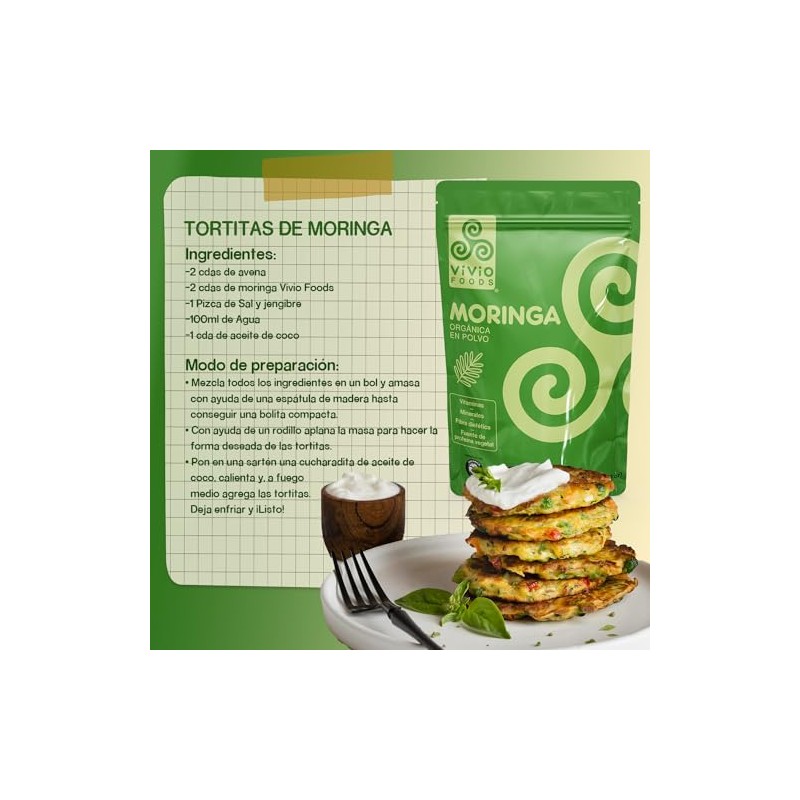 Vivio Foods, Moringa Orgánica En Polvo, 150 gramos