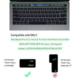 ProElife Premium Ultra Thin Silicone Keyboard Protector Cover Skin for MacBook Pro with Touch Bar 13-inch 15-inch (Model A1706, A1707, A1989, A1990, A2159) (2016 2017 2018 2019 Released) (Black)