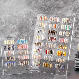 2PCS Nail Art Display Board, Acrylic False Nail Tips Sample Display Nails Colors Sample Display Stand with 50pcs Small Display tips and double side tape for Salon Nails Art Practice (2pcs large)