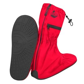 SEAL Waterproof Shoe Covers, Reusable Rain Shoe Covers with Slip Resistant Sole & Large Zippers, Rain Mud Snow Shoe Protector Covers for Men & Women (Red Black, Large (W 9-10 / M 7.5-8.5))