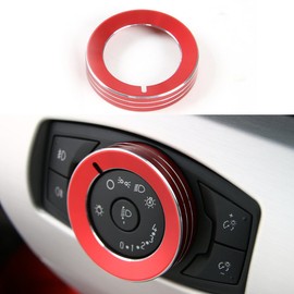 KUJOOY for Mustang Switch Headlight and Volume Tune Knob Cover Button Trim for Ford Mustang Accessories 2015-2021, Interior Accessories, 3pcs Aluminum (Red)