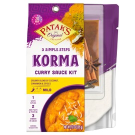 Patak's Korma Curry Sauce 3-Step Kit, Pre-measured ingredients included, Fragrant whole spices, Korma curry spice paste, Base sauce, No artificial flavors, Vegetarian Friendly, 11 oz (Pack of 6)
