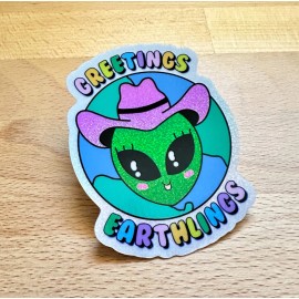 Greeting Earthlings Alien Glitter Dust Rainbow Waterproof Sticker