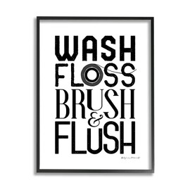Stupell Industries Bathroom Terms Wash Floss Brush Flush Minimal Text, Designed by Stephanie Workman Marrott Black Framed Wall Art, 11 x 14