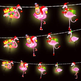 Ganeen Christmas String Lights 20 LED 10 ft Cute Hanging String Lights for Christmas Tree Battery Operated Indoor Holiday Lights for Xmas Party Decorations Outdoor Mantel Fireplace(Flamingo)