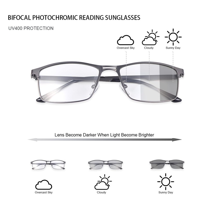 YIMI Photochromic Bifocal Reading Glasses UV Outdoor Sunglasses Computer Anti