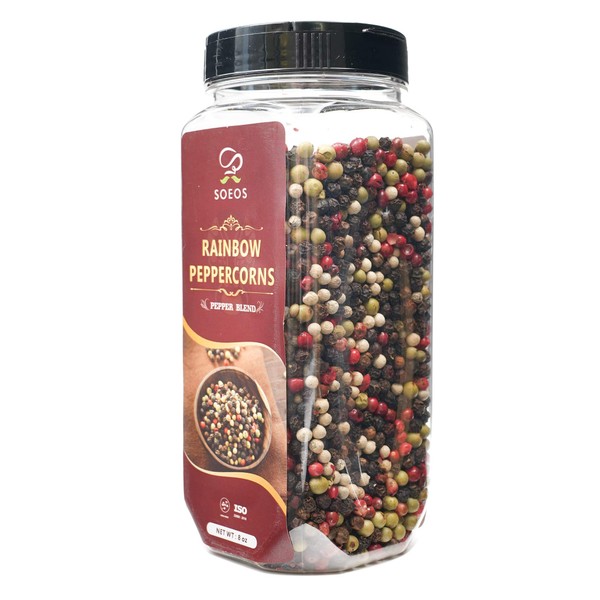 Soeos Whole Black Peppercorn Mix (8oz), Peppercorn Blend of Grinder, Whole White Peppercorns, Red Peppercorn Mix, Black Pepper Mix for Grinder, Rainbow Black Peppercorns Bulk, Black Pepper Blend (1 Pack).