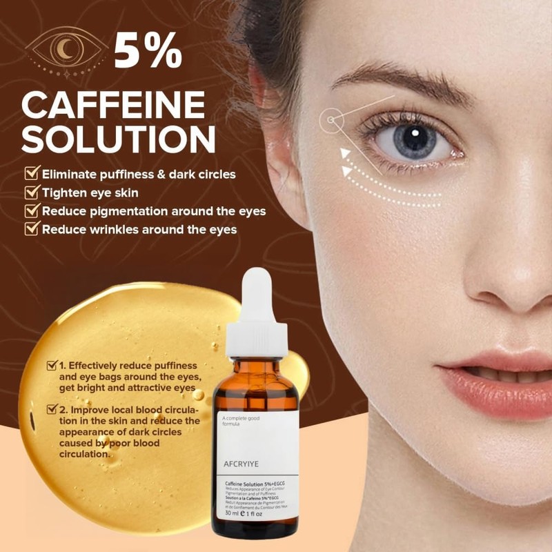 AFCRYIYE New Caffeine Solution 5%+ EGCG, Facial Caffeine Eye Serum,