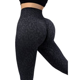 SUUKSESS Scrunch Butt Lifting Seamless Leggings for Women Booty High Waisted Workout Yoga Pants (Leopard Black, M)