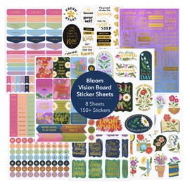 Navy Peony Bloom & Grow Vision Board Stickers (340 Stickers, 8 Sheets) - Gold Foiled Inspirational Decal for Planner, Journal, Vision Board Party