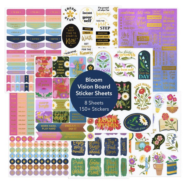 Navy Peony Bloom & Grow Vision Board Stickers (340 Stickers,