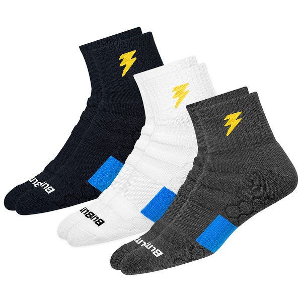 BLITZSOX Hi-Tech Performance Athletic Quarter Length Sport Socks for Men Women (Running, Tennis, Exercise and Fitness), Pack of 3, Multicoloured Plain