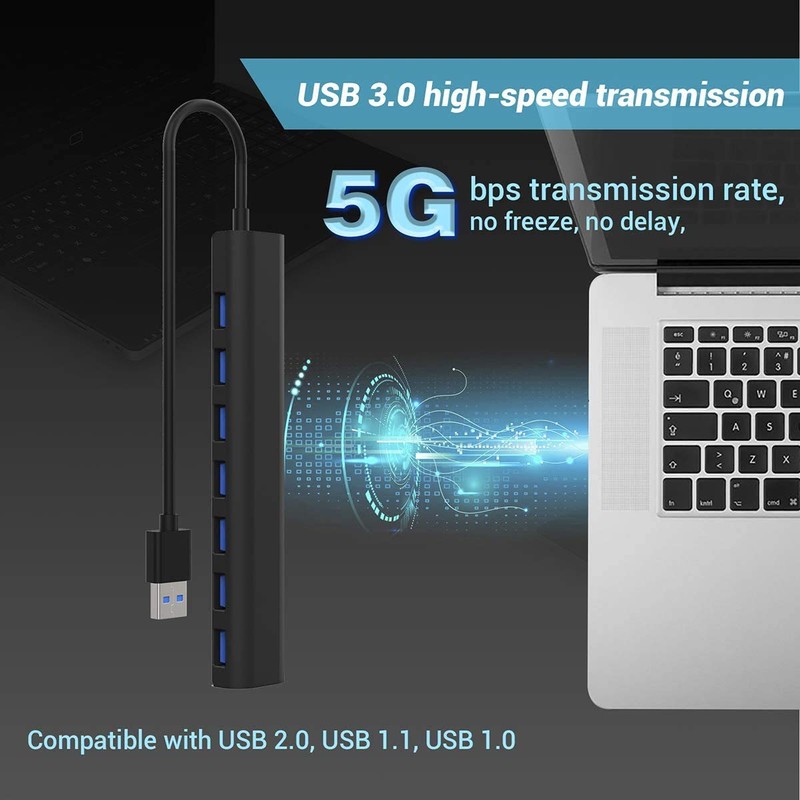 Multi USB 3.0 Hub 7-Port High Speed 5Gbps Slim Compact