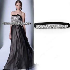 Womens Skinny Belt for Dresses Vintage Rhinestone Silver Stretch Waist Belt Retro Cinch BeltStretch Ladies Waist Belt