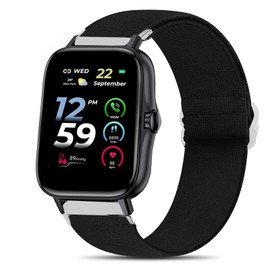 Compatible for EGQINR Smartwatch Band, Sahouden Stretch Elastics Nylon Adjustable Replacement Strap Compatible for EGQINR T42 Smart Watch 1.7" (Black)