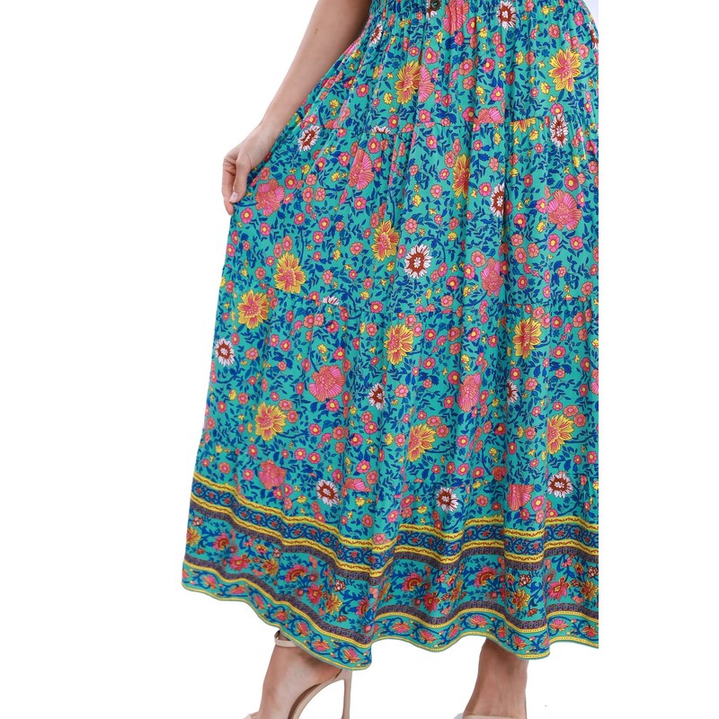 OSTOO Women's 2025 Summer Short Sleeves Boho Floral Print Tiered