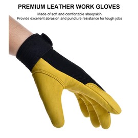 SUJAYU Cabretta Leather Work Gloves Women Men for Construction Warehouse Driving, Gardening Gloves Leather Motorcycle Glove (White, XL)