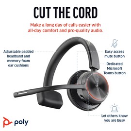 Poly Voyager 4310 UC Wireless Headset (Plantronics) - Single-Ear Bluetooth Headset w/Noise-Canceling Boom Mic - Connect PC/Mac/Mobile via Bluetooth - Works w/Teams (Certified), Zoom