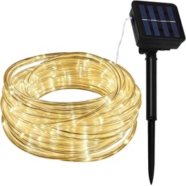 JAYIJAXIN 39Ft 100 LED Solar Powered Tube Light Solar Rope Fairy String Lights Waterproof Night Lighting with 8 Modes for Outside Garden Patio Pathways Fence Outdoor Party Xmas 12M Warm White