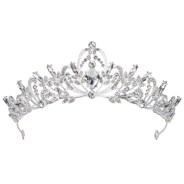 CAVETEE Crystal Tiara and Crowns, Elegant Rhinestone Queen Crown Bridal Tiara Headband for Women Girls Prom Bride wedding Birthday Party (Sliver)