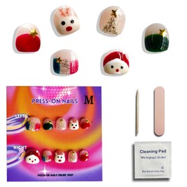Handmade Press On Nails 10 Pcs Kids Christmas Nail Stickers, Long Lasting, Easy Application & Removal, Salon-Quality Short Almond Press On Nails Holiday Press On Nails (S)