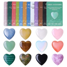 12 Pcs Healing Crystals Heart Stones Set, Healing Crystals with 12 Cards, Multi Polished Pocket Stone, Crystal Gifts, Ideal for Meditation, Personal Healing, and Decoration