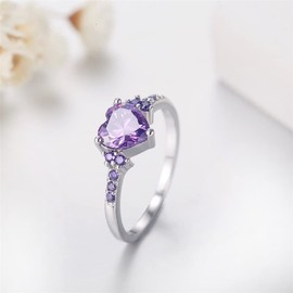 UNIQUFERANGER S925 natural amethyst heart-shaped zircon wedding engagement princess diamond ring (US size: 6-10) Purple(7)