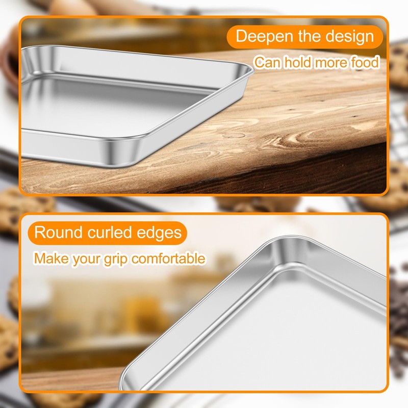 2 Pcs Toaster Oven Pan 304 Stainless Steel Small Baking