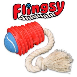 Flingsy Made in USA Flingsy Dog Ball Launcher and Rope Tug Fetch Thrower Combination Throwing Toy with 100-Percent Natural Cotton Rope