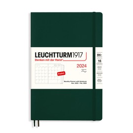 LEUCHTTURM1917 367573 Monthly Planner with Notebook, Softcover, Paperback (B6+) 2024, 16 Months, Forest Green, English