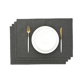 AOKSUNOVA Placemats Set of 4 Dark Grey Farmhouse Cloth Table Mats Indoors Linen Placemat Washable