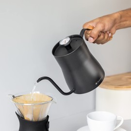Navaris Kettle for Coffee Preparation - 1 Litre Gooseneck Kettle with Thermometer - with Long Spout and Wooden Handle