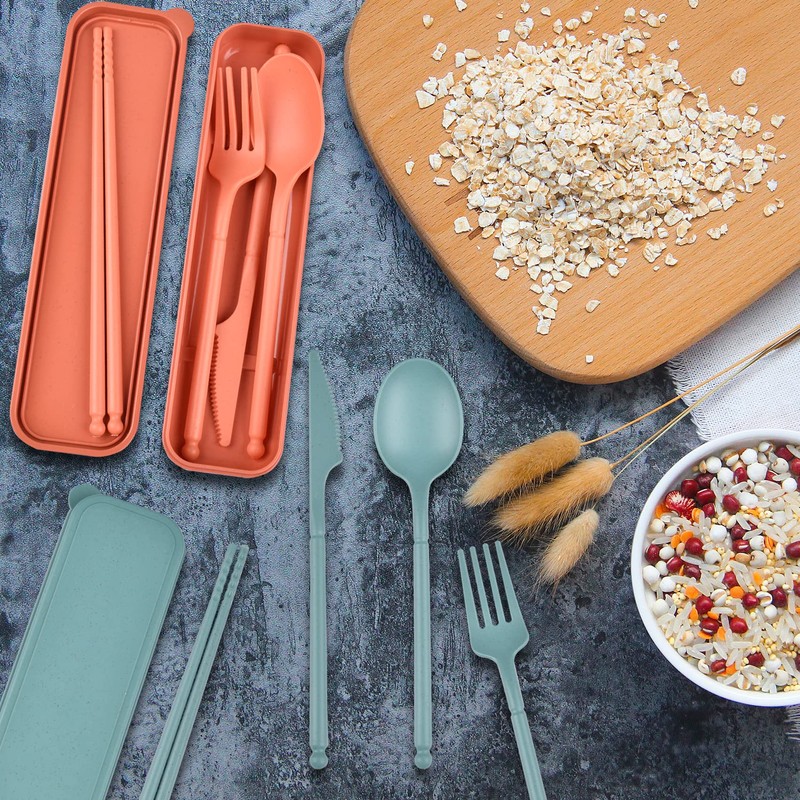 Camping Utensil Set, Reusable Utensils Set with Case, Plastic Cutlery