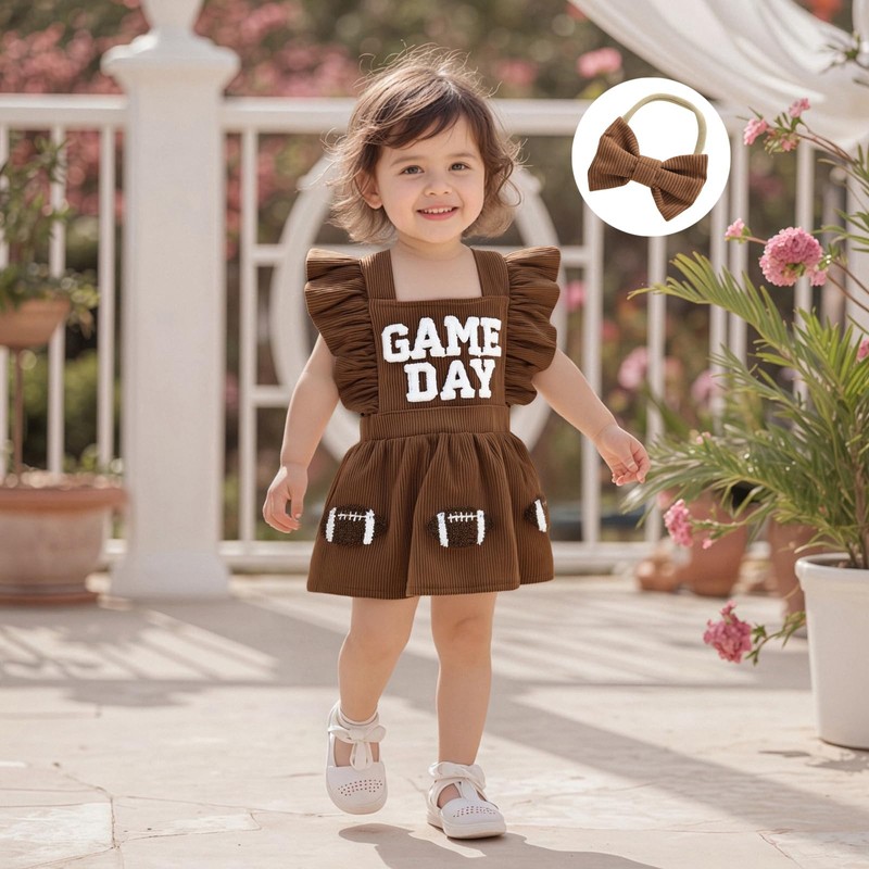 Xnqiwq Newborn Baby Girl Football Outfit Game Day Corduroy Romper